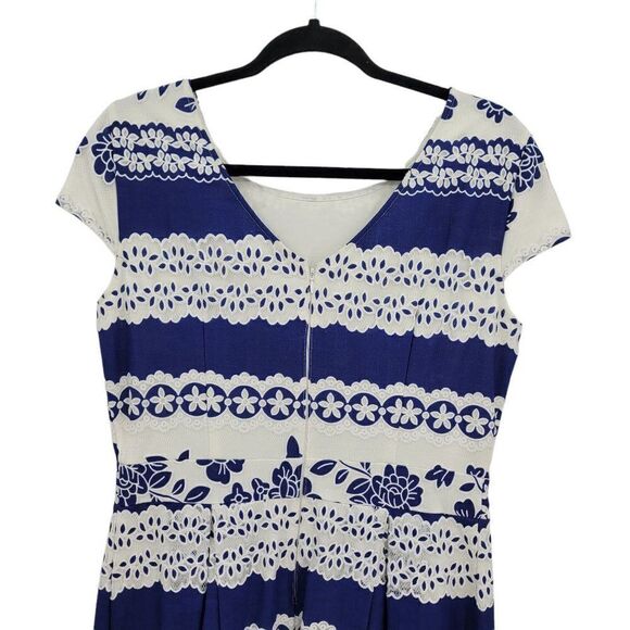 Daniel Cremieux Dress Eyelet Lace Applique Cap Sleeve Full Tea Length Blue Sz 8 - Picture 7 of 11